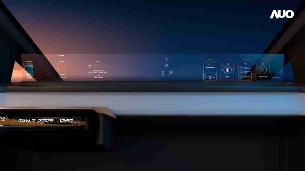 糖果派对无界透明显示接口(Horizon Image Glass)透过车运算方案整合仪表板、、、中控台及副驾显示器，，一体式全景呈现，，，提供乘用者清晰的前方视野、、、行车必要信息与娱乐功能